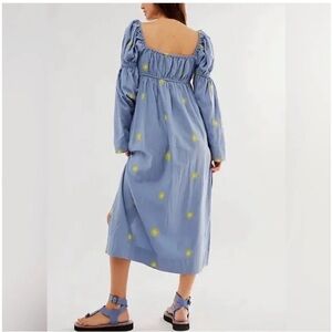 NWT Free People Emory Embroidered Midi Dress. Blue. XS.